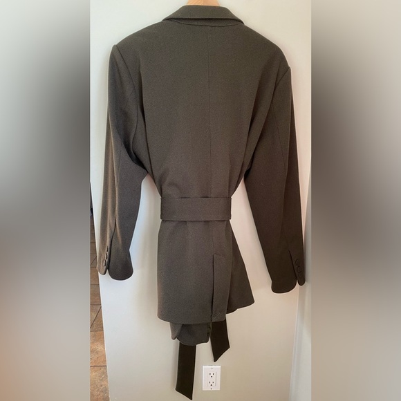 Good American Twill Tie Waist Belted Blazer Dark Green Size 4XL Academia Preppy - Picture 6 of 14